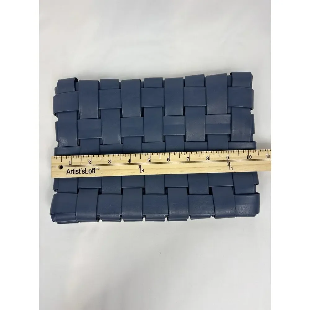 Remi / Reid Anthropologie Lindy Woven Clutch Shoulder Bag Blue Vegan Leather Gol - Picture 6 of 8